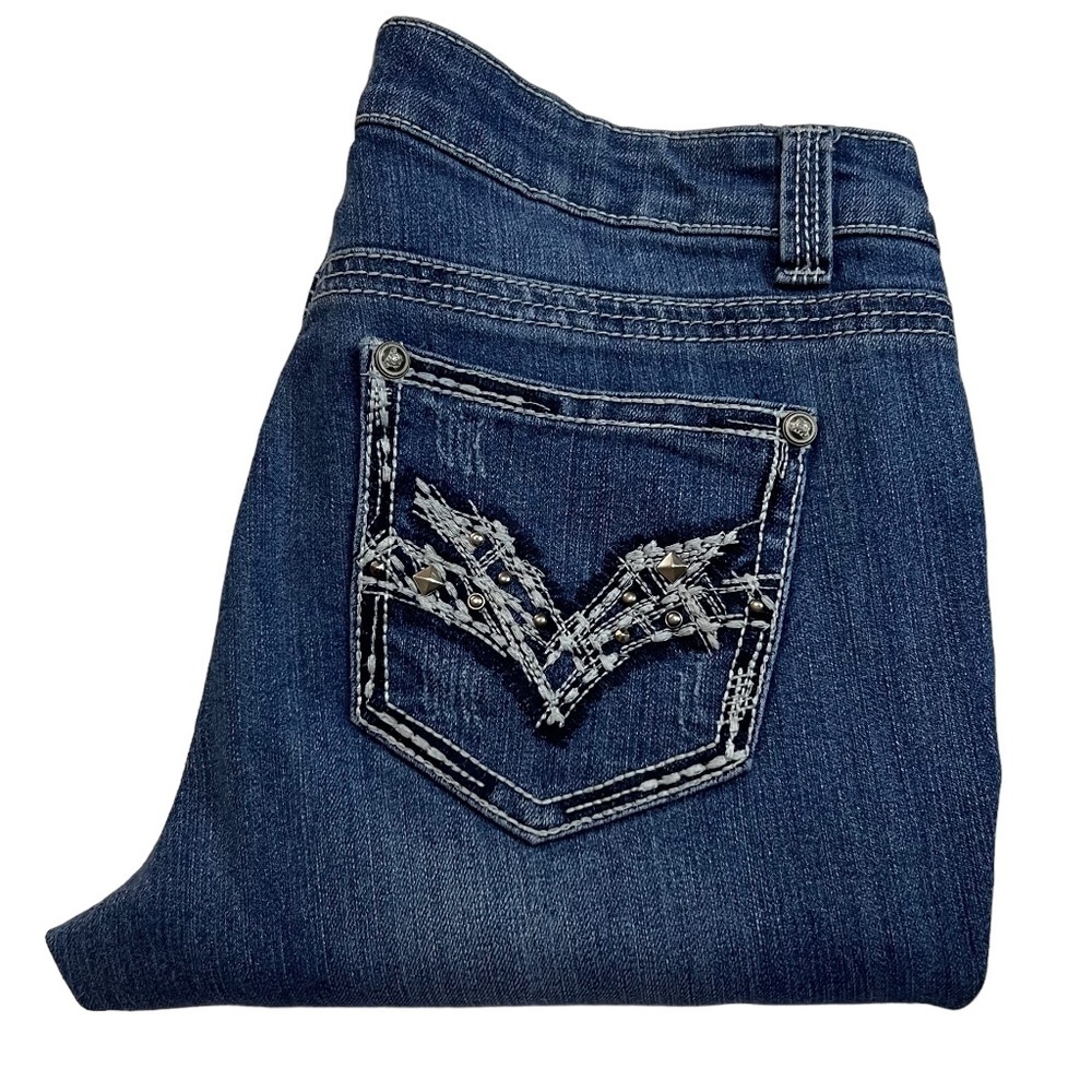 NEW DIRECTIONS "ND Weekend" Straight Crop Embellished Embroidered Stretch Jean 